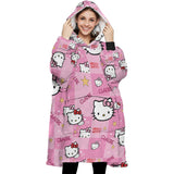 Custom Personalized Cartoon Cat Snug Oversized Wearable Hoodie Blanket