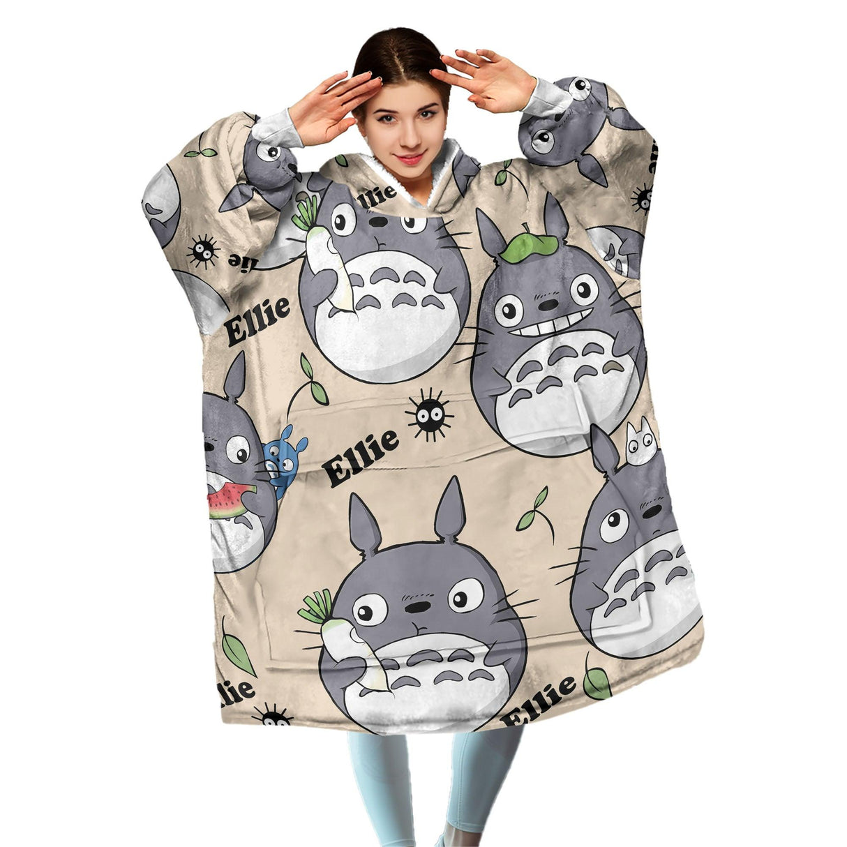 Custom Personalized Anime Cat Toto Snug Oversized Wearable Hoodie Blanket