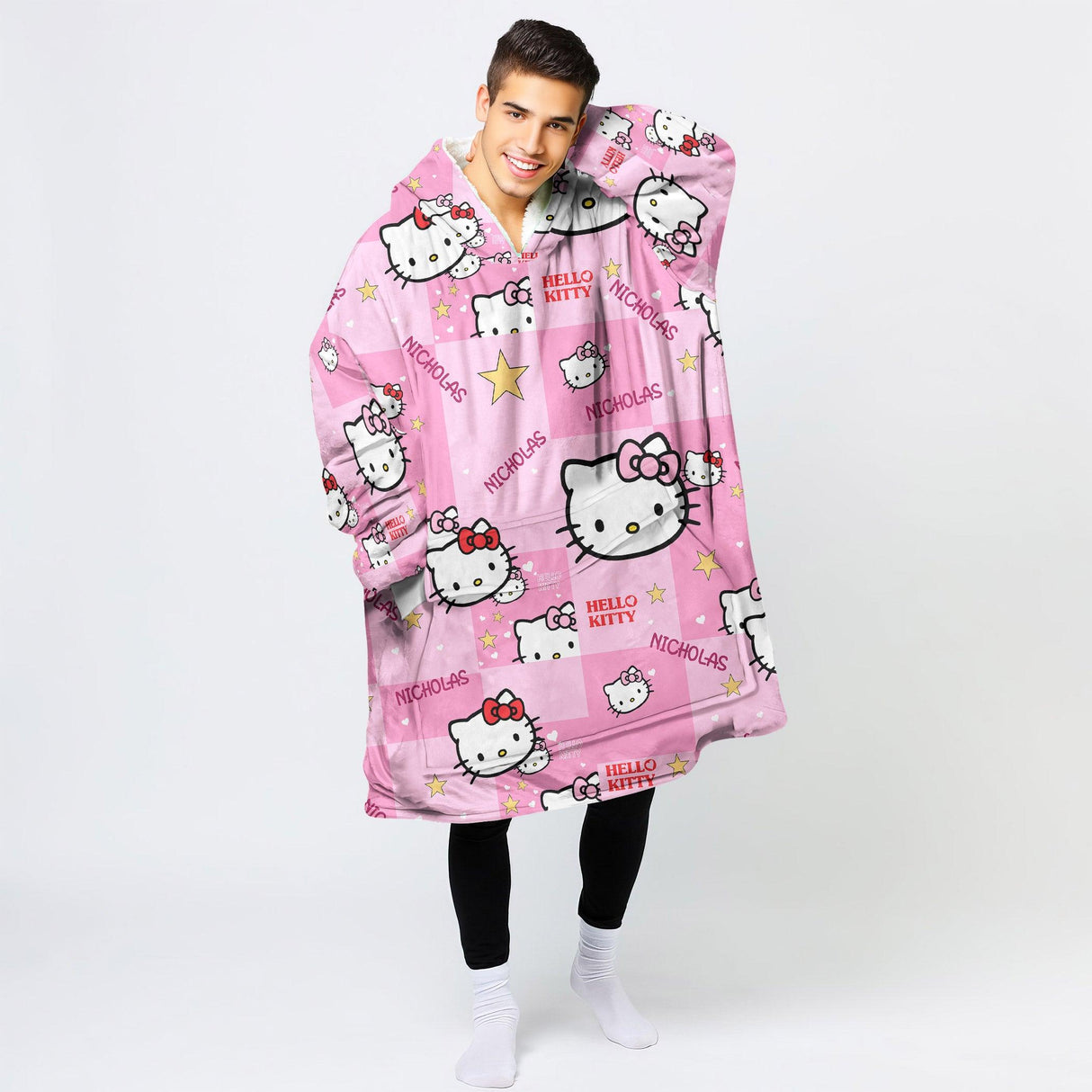 Custom Personalized Cartoon Cat Snug Oversized Wearable Hoodie Blanket