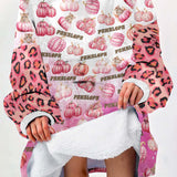 Personalized Watercolor Pink Leopard Pumpkins Snug Oversized Wearable Hoodie Blanket