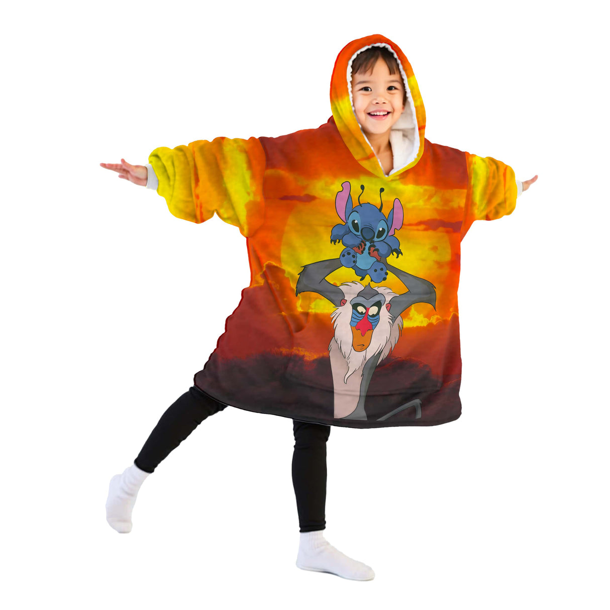 Personalized Snug Sherpa Oversized Wearable Lion King Stitch Hoodie Blanket