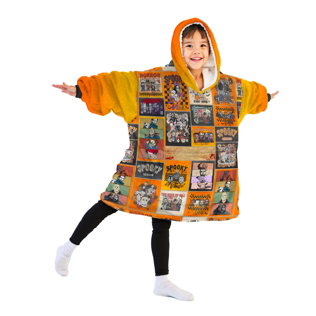 Personalized Snug Sherpa Oversized Wearable Horror Movie Characters Vintage Halloween Hoodie Blanket