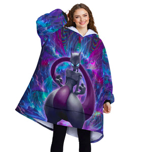 Personalized Snug Sherpa Oversized Wearable Trippy Cosmic Mewtwo PK Hoodie Blanket
