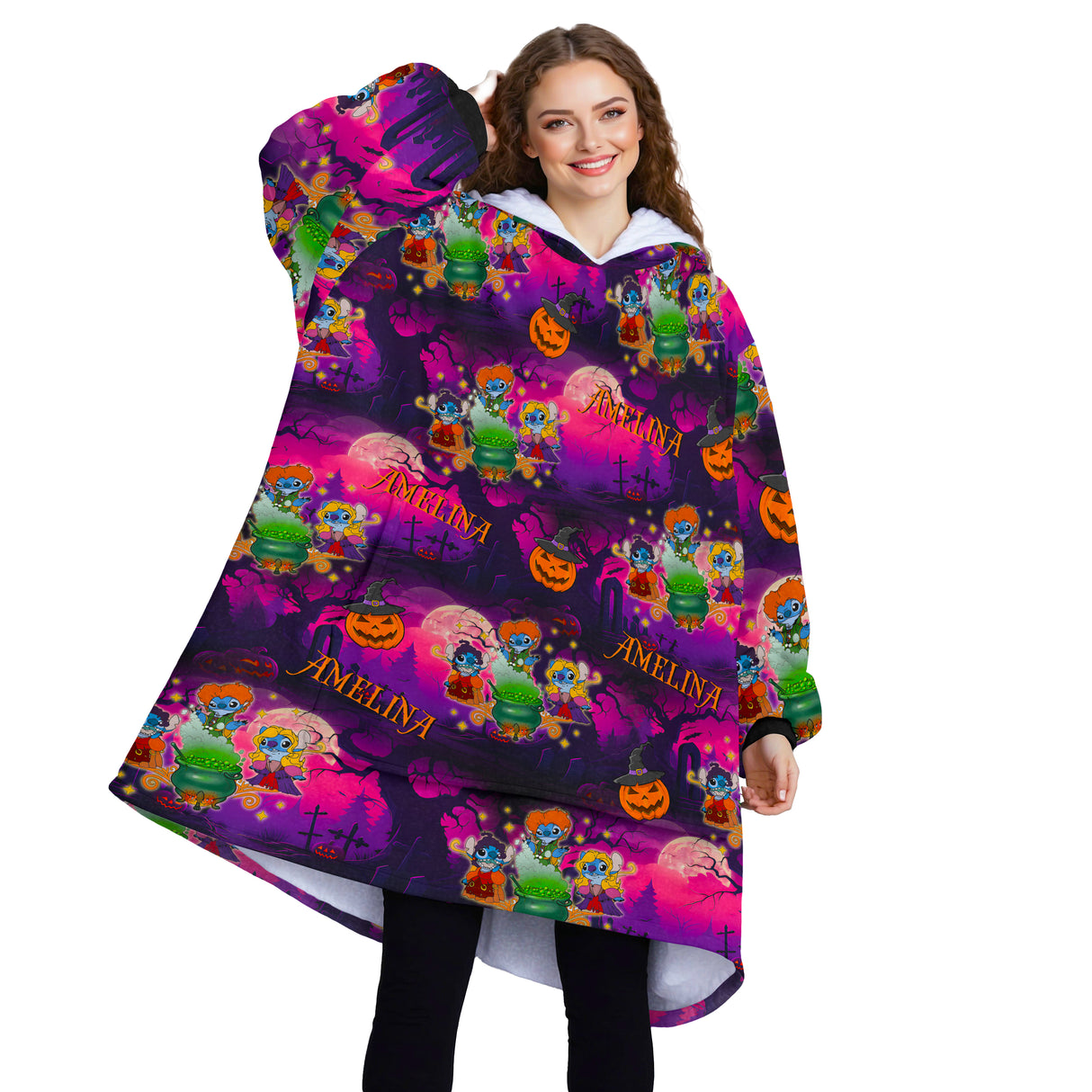 Personalized Snug Sherpa Oversized Wearable Sister Witches Halloween Horror Film Hoodie Blanket
