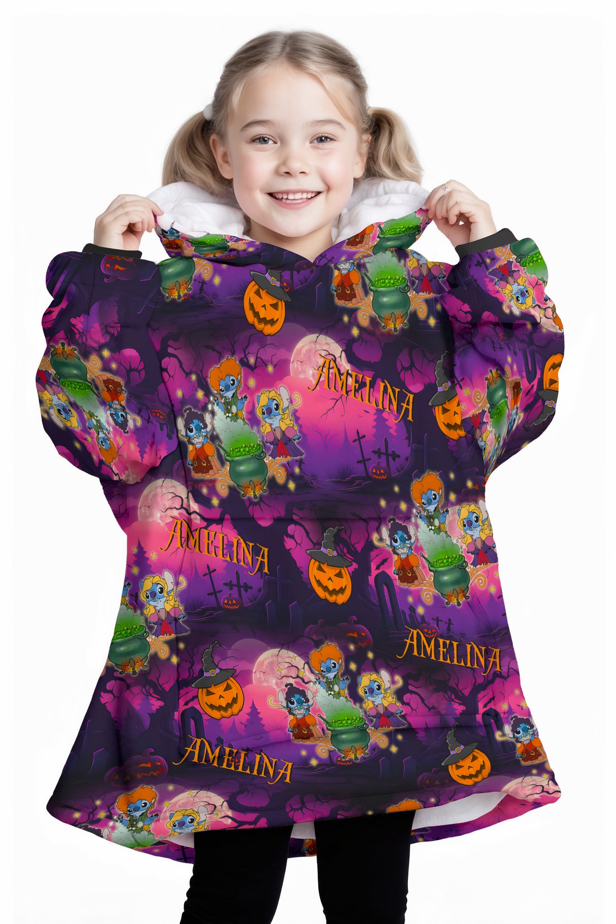 Personalized Snug Sherpa Oversized Wearable Sister Witches Halloween Horror Film Hoodie Blanket