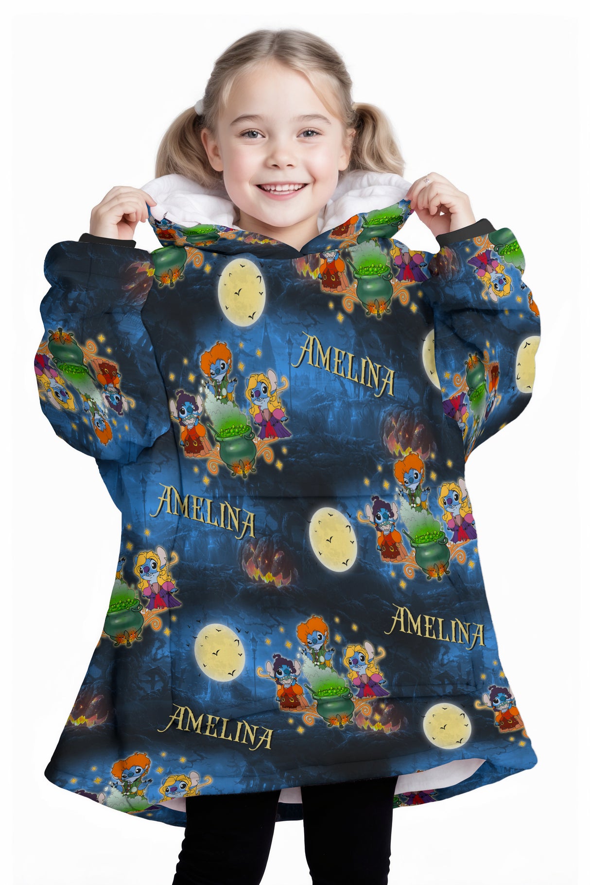 Personalized Snug Sherpa Oversized Wearable Stitchy Sisters Halloween Horror Film Hoodie Blanket