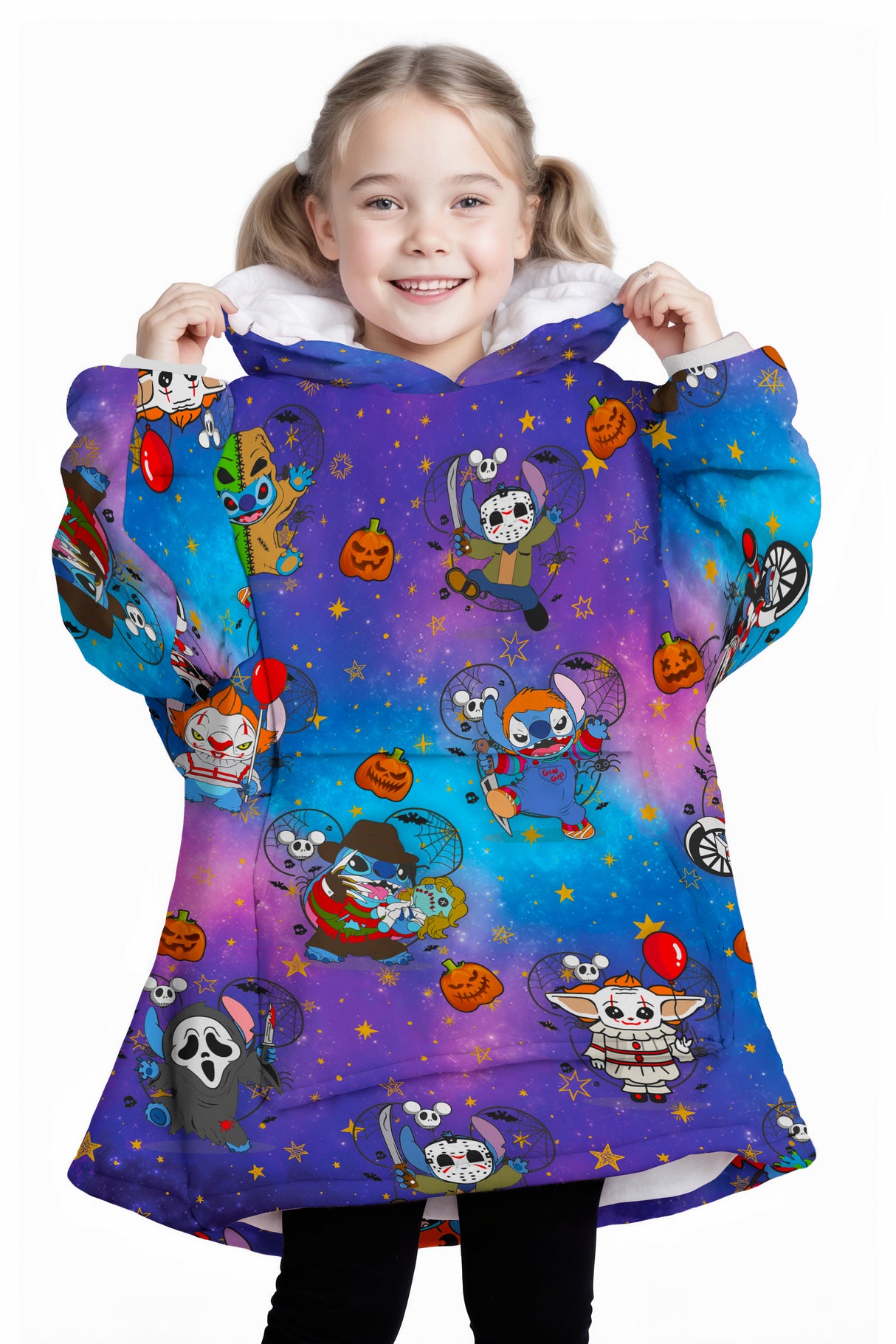 Personalized Snug Sherpa Oversized Wearable Stitchy Horror Movie Characters Halloween Hoodie Blanket