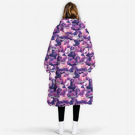 Personalized Floral Haunted House Snug Oversized Wearable Hoodie Blanket