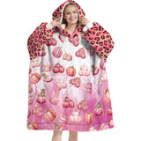 Personalized Watercolor Pink Leopard Pumpkins Snug Oversized Wearable Hoodie Blanket