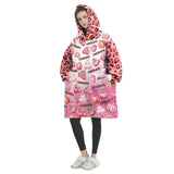 Personalized Watercolor Pink Leopard Pumpkins Snug Oversized Wearable Hoodie Blanket