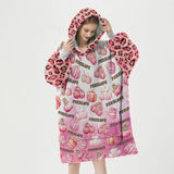 Personalized Watercolor Pink Leopard Pumpkins Snug Oversized Wearable Hoodie Blanket