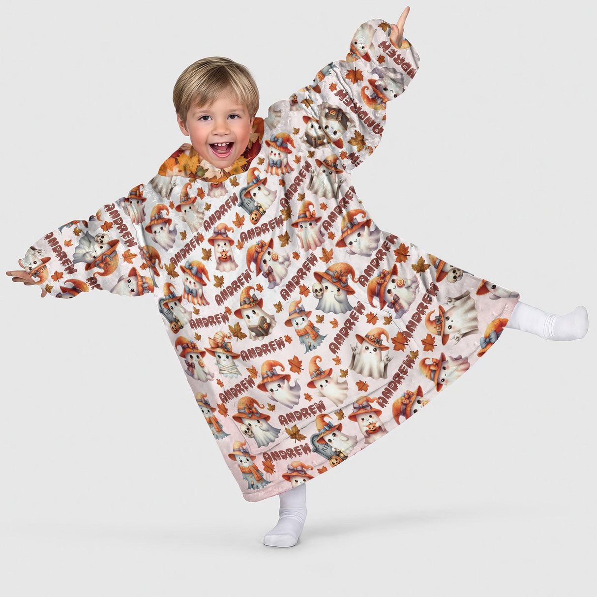 Personalized Kawaii Halloween Ghost Snug Oversized Wearable Hoodie Blanket - Amor Custom Gifts