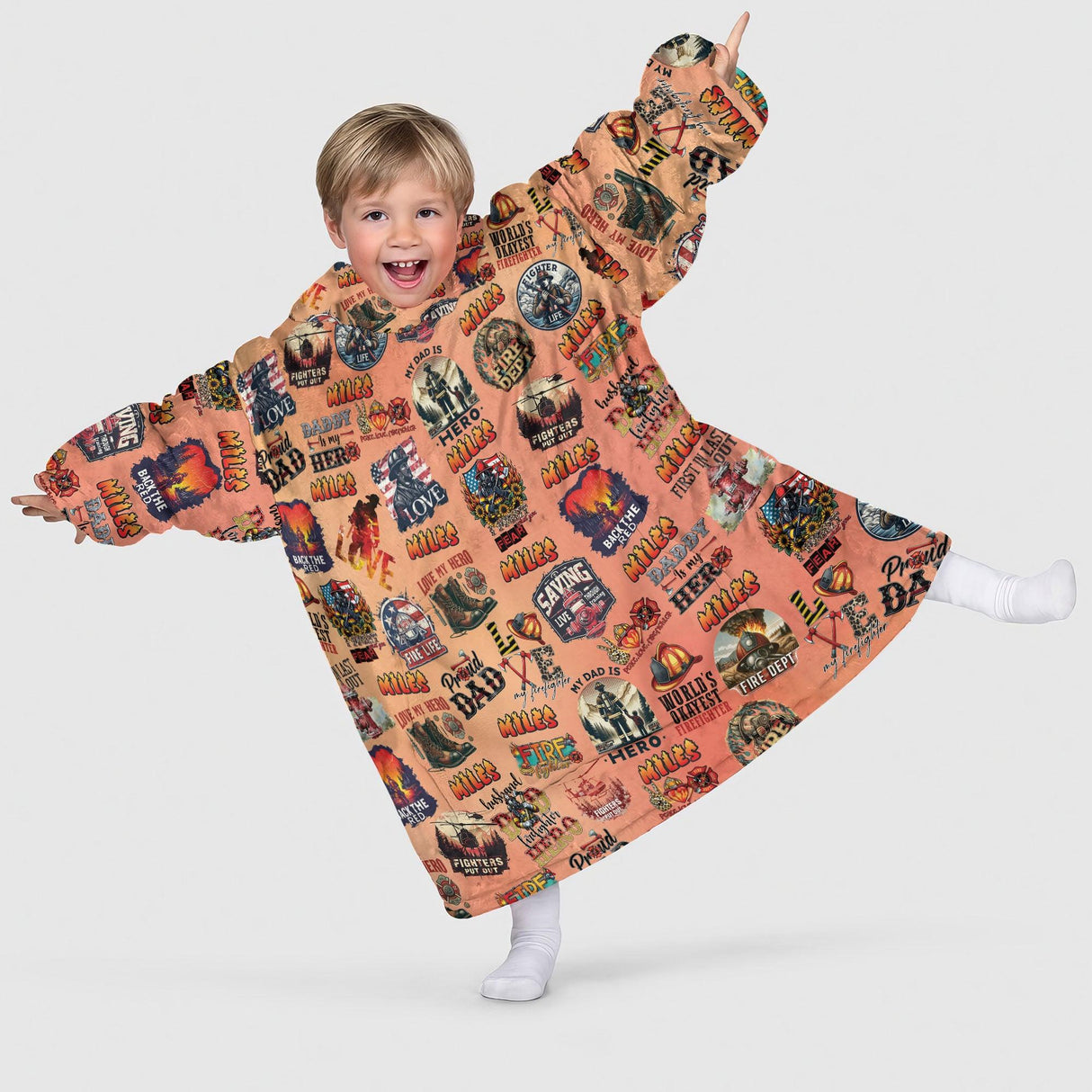 Personalized Firefighter Snug Oversized Wearable Hoodie Blanket