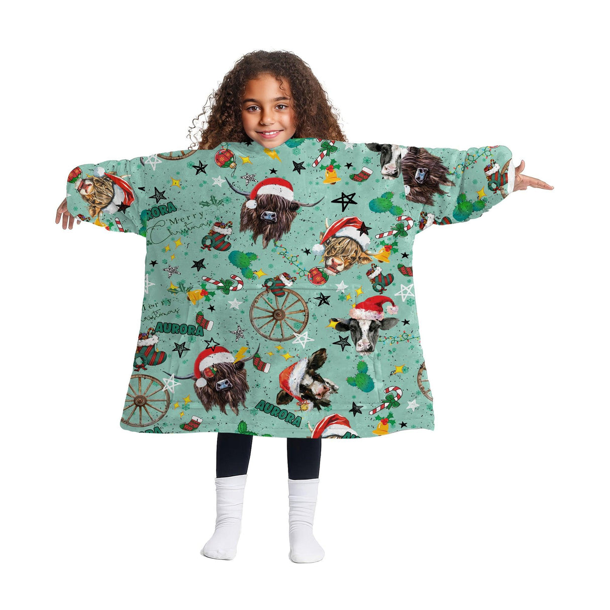 Personalized Western Christmas Cow Snug Oversized Wearable Hoodie Blanket