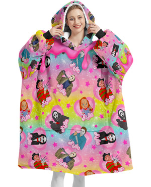 Personalized Snug Oversized Sherpa Wearable Movies Characters Pink Halloween Hoodie Blanket