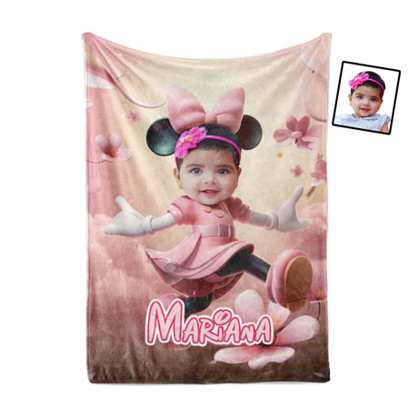 Personamized Face & Name Cartoon Mouse Cosplay Mini Pretty In Pink Blanket