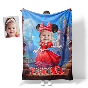 Personamized Face & Name Cartoon Mouse Cosplay Mini Castle Red Dress Blanket