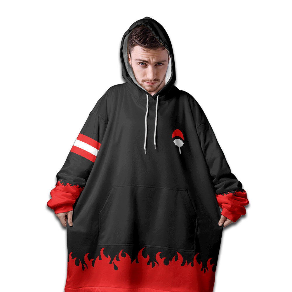 Personalized Snug Oversized Sherpa Wearable Uchiha Clan Naruto Hoodie Blanket