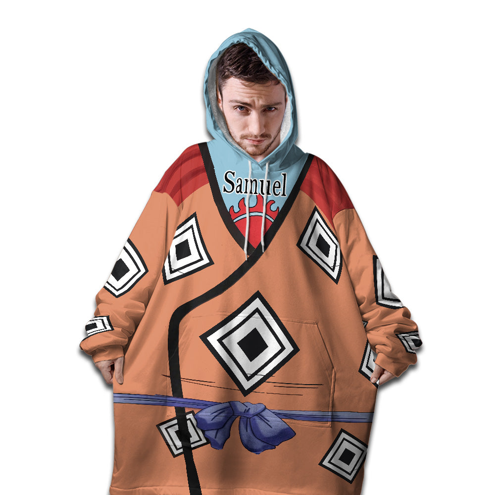 Personalized Snug Oversized Sherpa Wearable Jinbe Pirate Hoodie Blanket