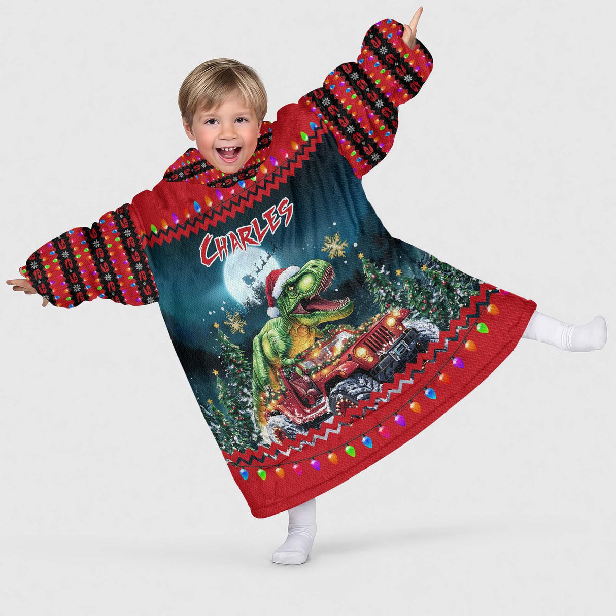 Personalized Christmas Monster Truck Snug Oversized Wearable Hoodie Blanket