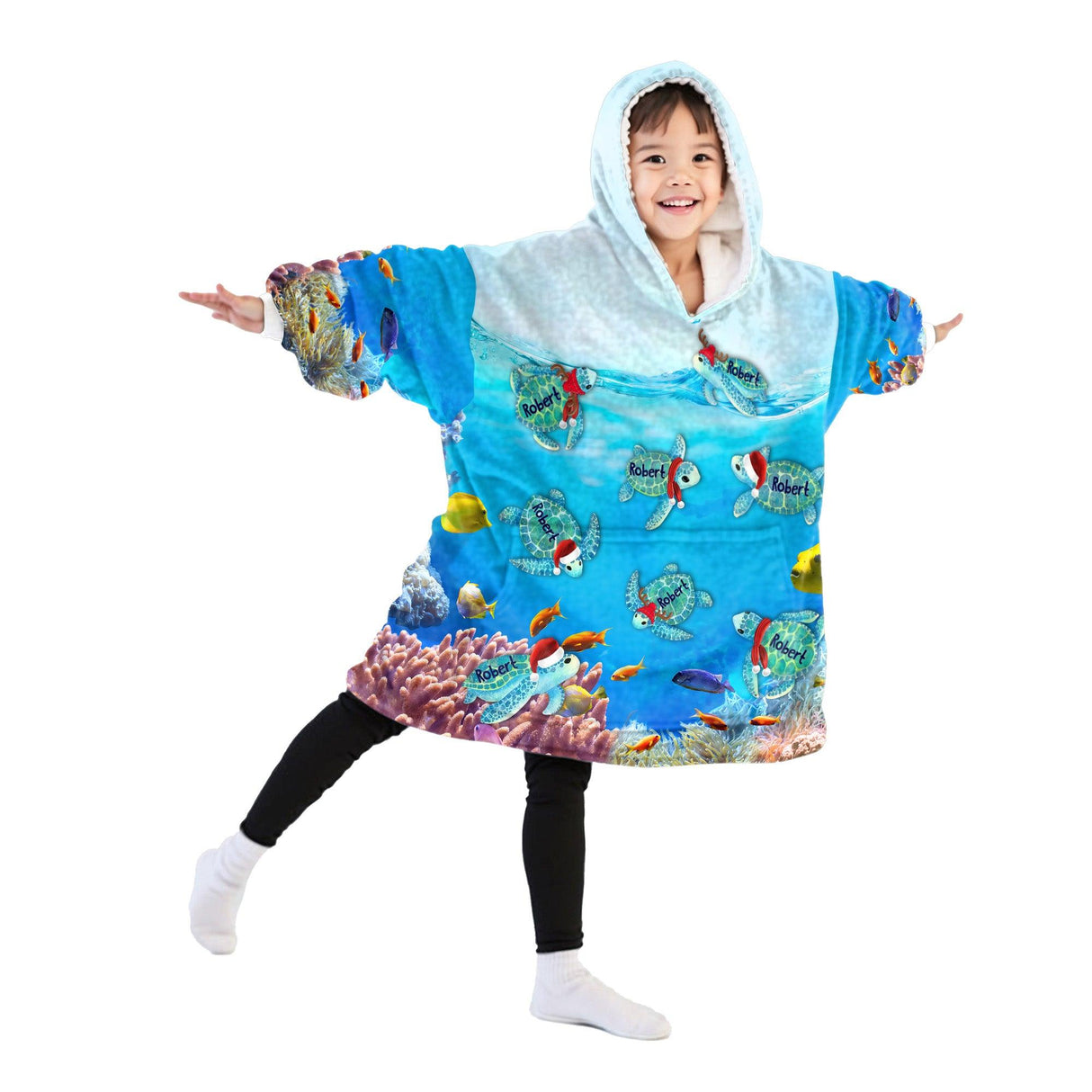 Personalized Christmas Turtle Snug Oversized Wearable Hoodie Blanket