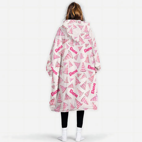 Personalized Pink Christmas Sweet Cakes Snug Oversized Wearable Hoodie Blanket