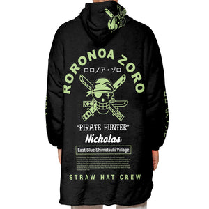 Personalized Snug Oversized Sherpa Wearable Roronoa Zoro One Piece Hoodie Blanket