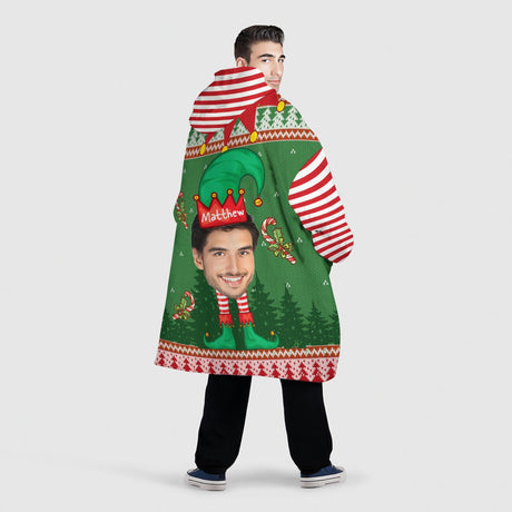 Personalized Face & Name Elf Christmas Funny Face Snug Oversized Wearable Hoodie Blanket