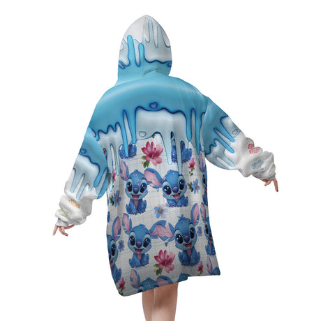 Personalized Snug Oversized Sherpa Wearable Blue Stitch Hoodie Blanket