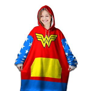 Personalized Snug Oversized Sherpa Wearable Wonder Woman Hoodie Blanket