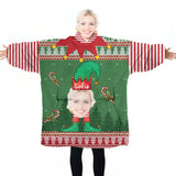 Personalized Face & Name Elf Christmas Funny Face Snug Oversized Wearable Hoodie Blanket