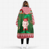 Personalized Face & Name Elf Christmas Funny Face Snug Oversized Wearable Hoodie Blanket