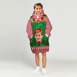 Personalized Face & Name Elf Christmas Funny Face Snug Oversized Wearable Hoodie Blanket