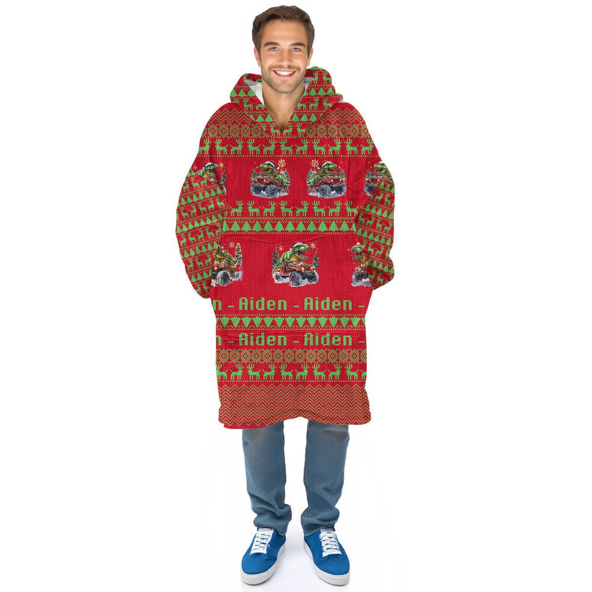 Personalized Christmas Monster Truck Snug Oversized Wearable Hoodie Blanket