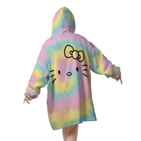 Personalized Snug Oversized Sherpa Wearable Hello Kitty and Friends Tie Dye Hoodie Blanket
