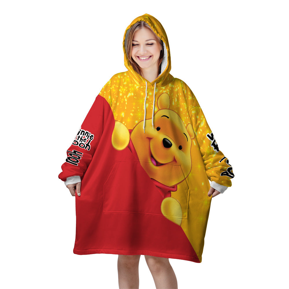 Personalized Snug Oversized Sherpa Wearable Cute Bear With Honey Hoodie Blanket