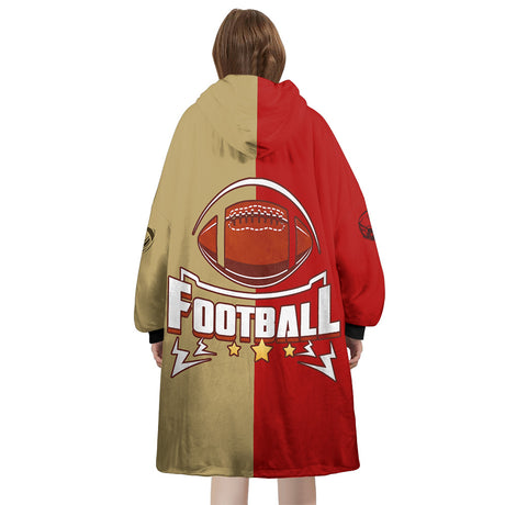 Personalized Snug Oversized Sherpa Wearable American Football Hoodie Blanket
