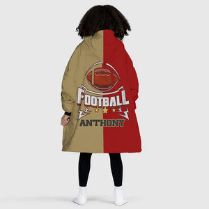 Personalized Snug Oversized Sherpa Wearable American Football Hoodie Blanket