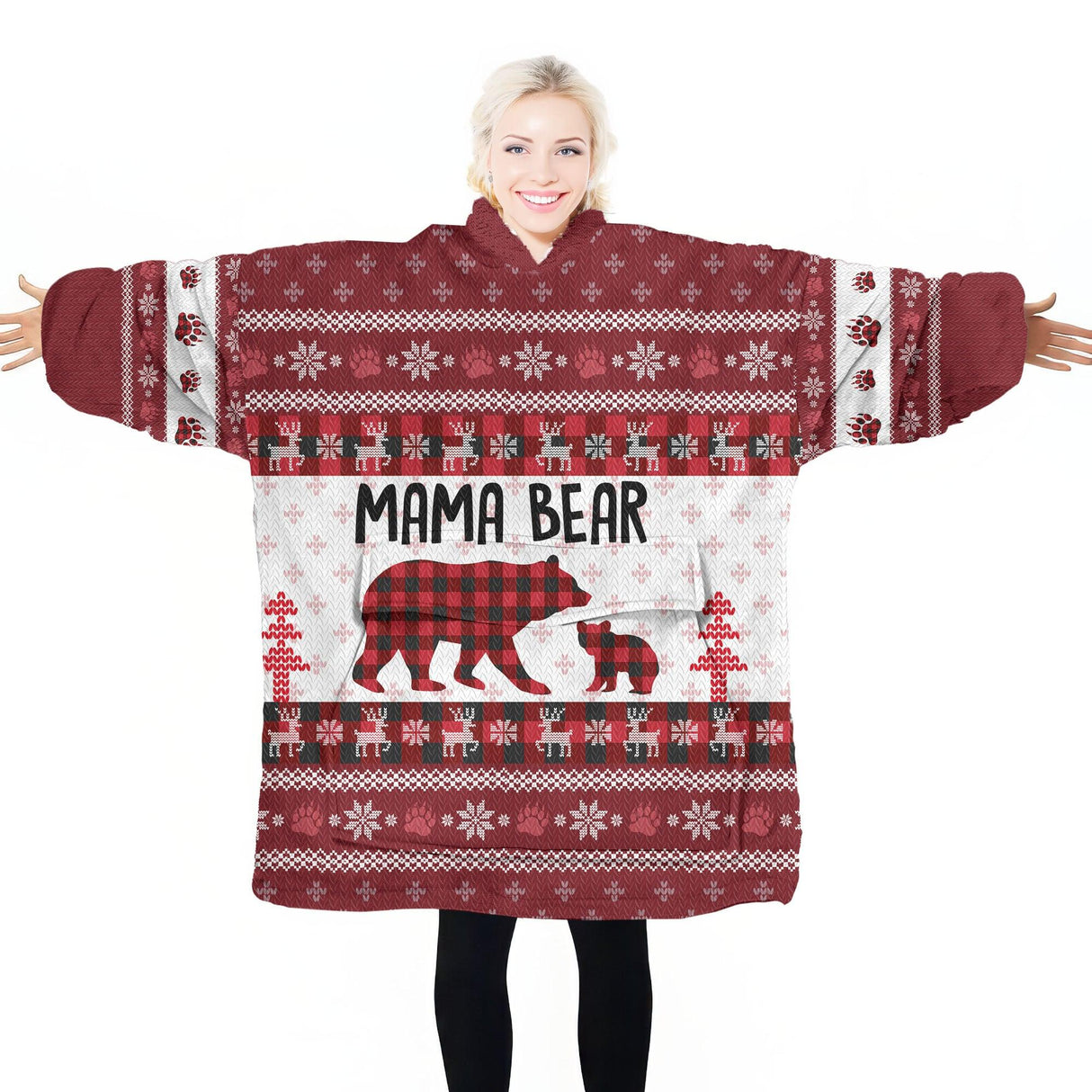 Personalized Mama Bear Christmas Snug Oversized Wearable Hoodie Blanket