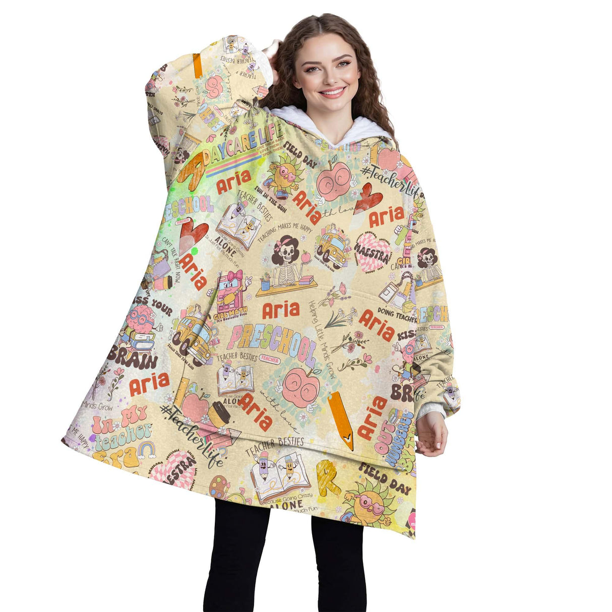 Personalized Groovy School Retro Teacher Snug Oversized Wearable Hoodie Blanket