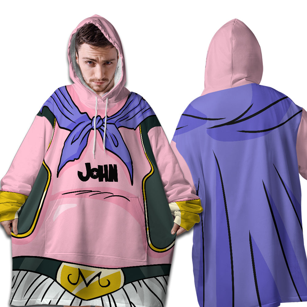 Personalized Snug Oversized Sherpa Wearable Majin Buu - Dragon Ball Hoodie Blanket