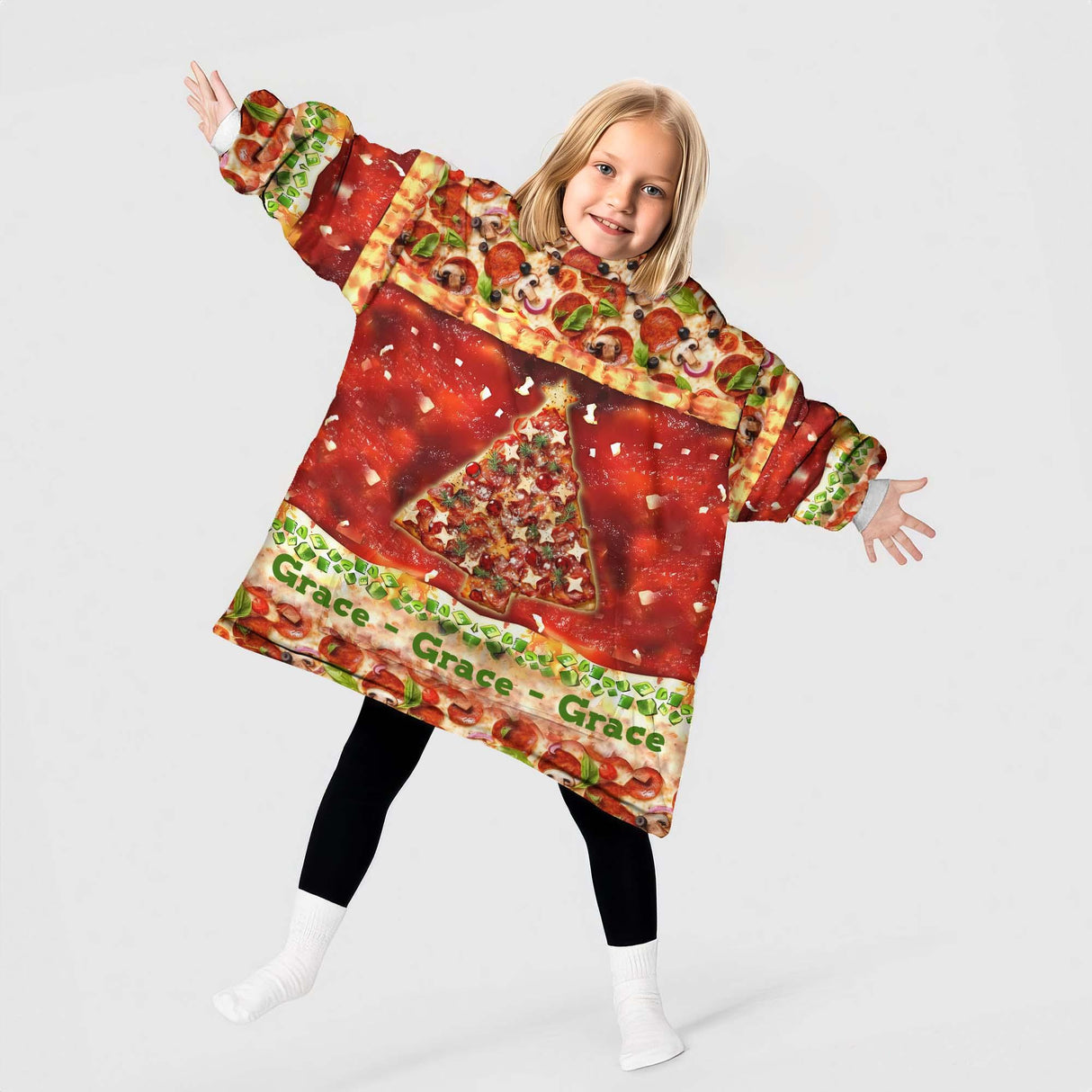 Personalized Christmas Serving Up Holiday Cheer Snug Oversized Wearable Hoodie Blanket