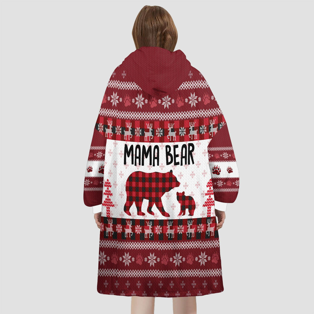 Personalized Mama Bear Christmas Snug Oversized Wearable Hoodie Blanket