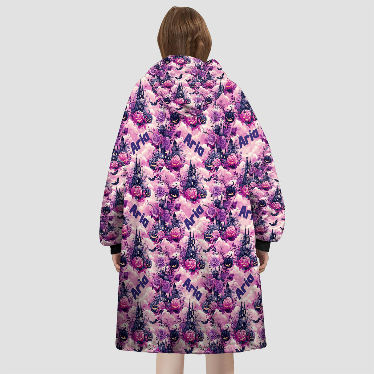 Personalized Floral Haunted House Snug Oversized Wearable Hoodie Blanket