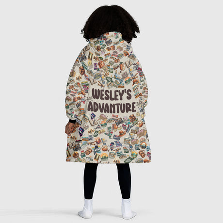 Personalized Travel Freak Snug Oversized Wearable Hoodie Blanket