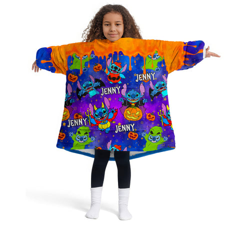 Personalized Snug Oversized Sherpa Wearable Stitchy Jack-O-Lantern Halloween Hoodie Blanket