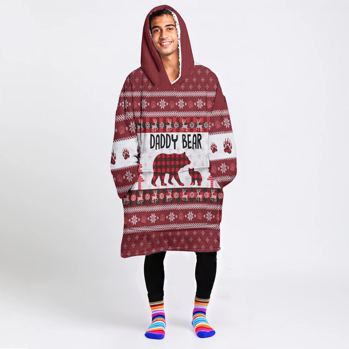 Personalized Mama Bear Christmas Snug Oversized Wearable Hoodie Blanket