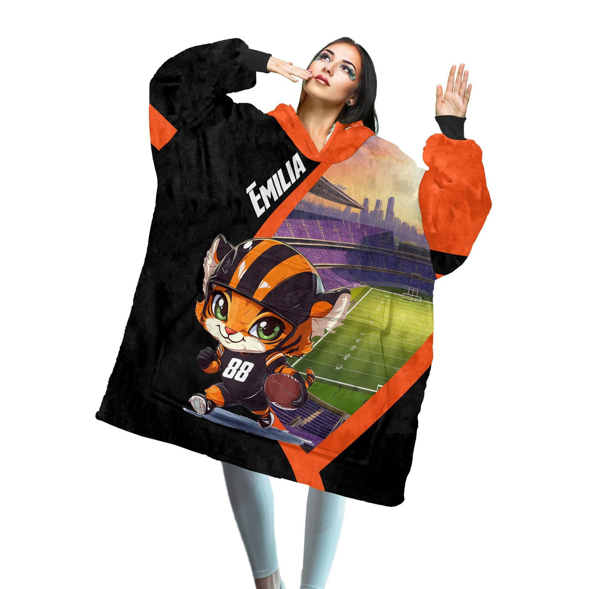 Personalized Cincinnati Football Snug Oversized Wearable Hoodie Blanket