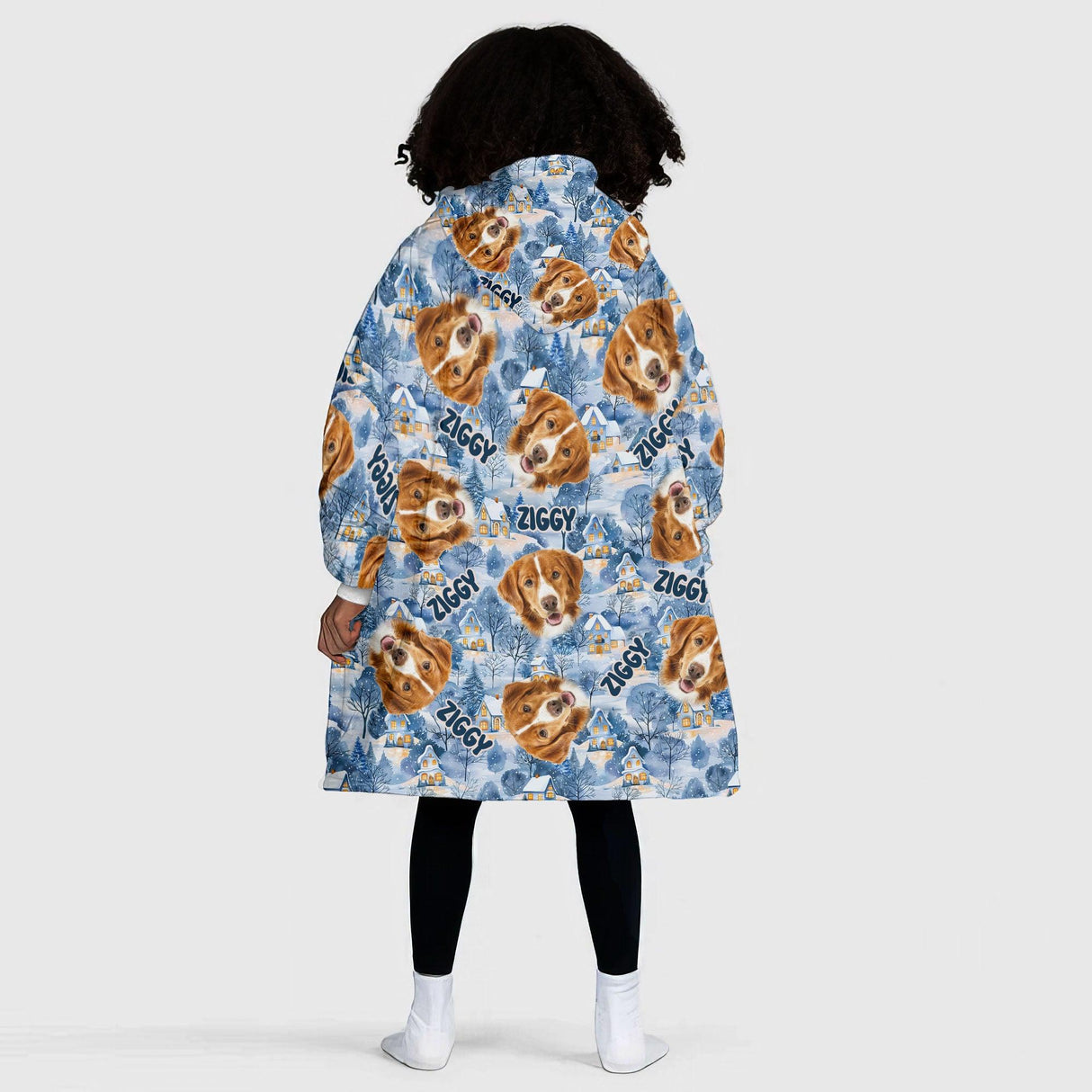 Personalized Face & Name Pet Dog Lovers Christmas Snug Oversized Wearable Hoodie Blanket