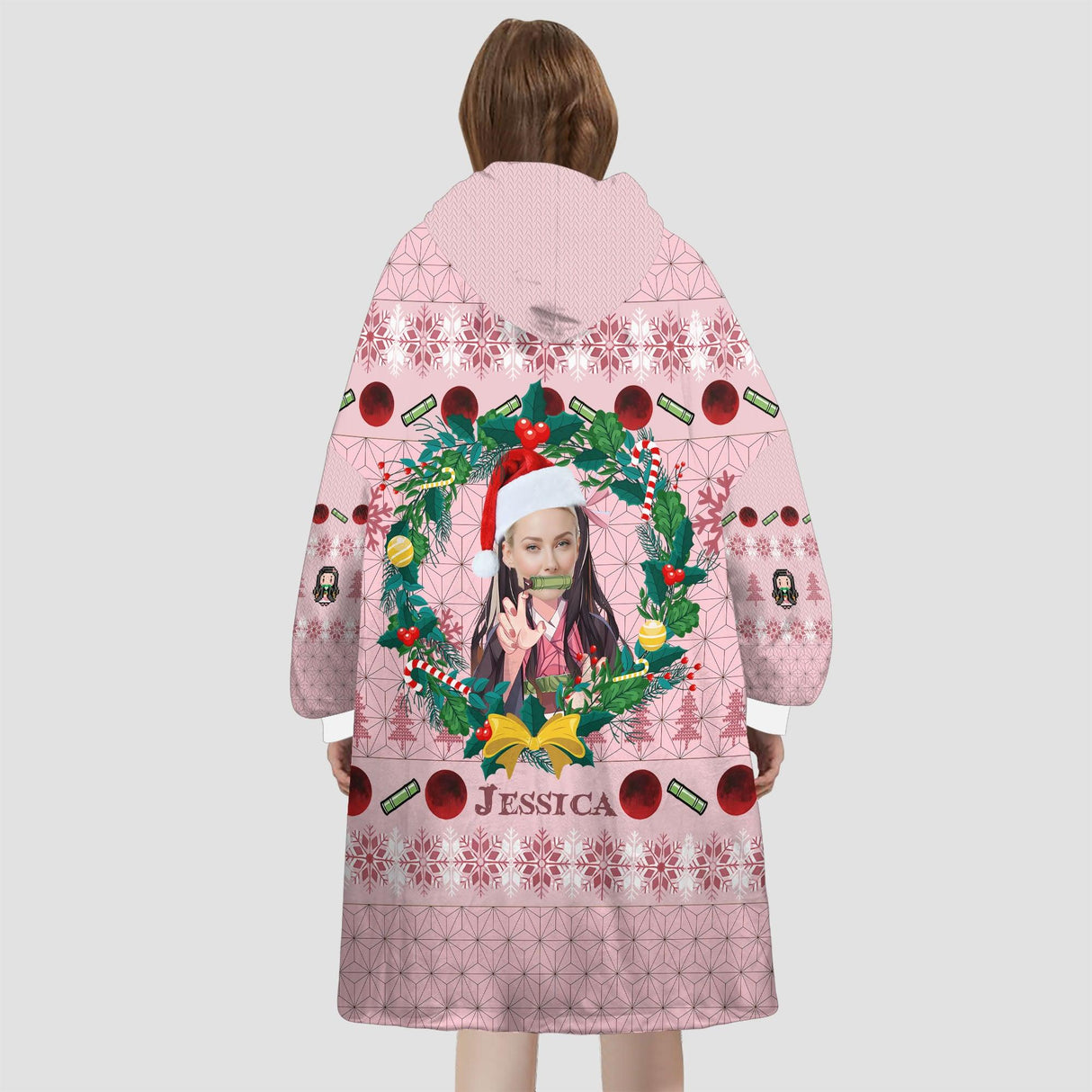 Personalized Face & Name Slay Demon Ugly Christmas Snug Oversized Wearable Hoodie Blanket